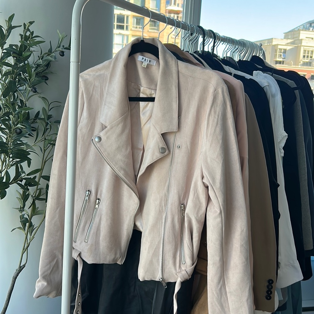 PRIV the label blush suede moto jacket